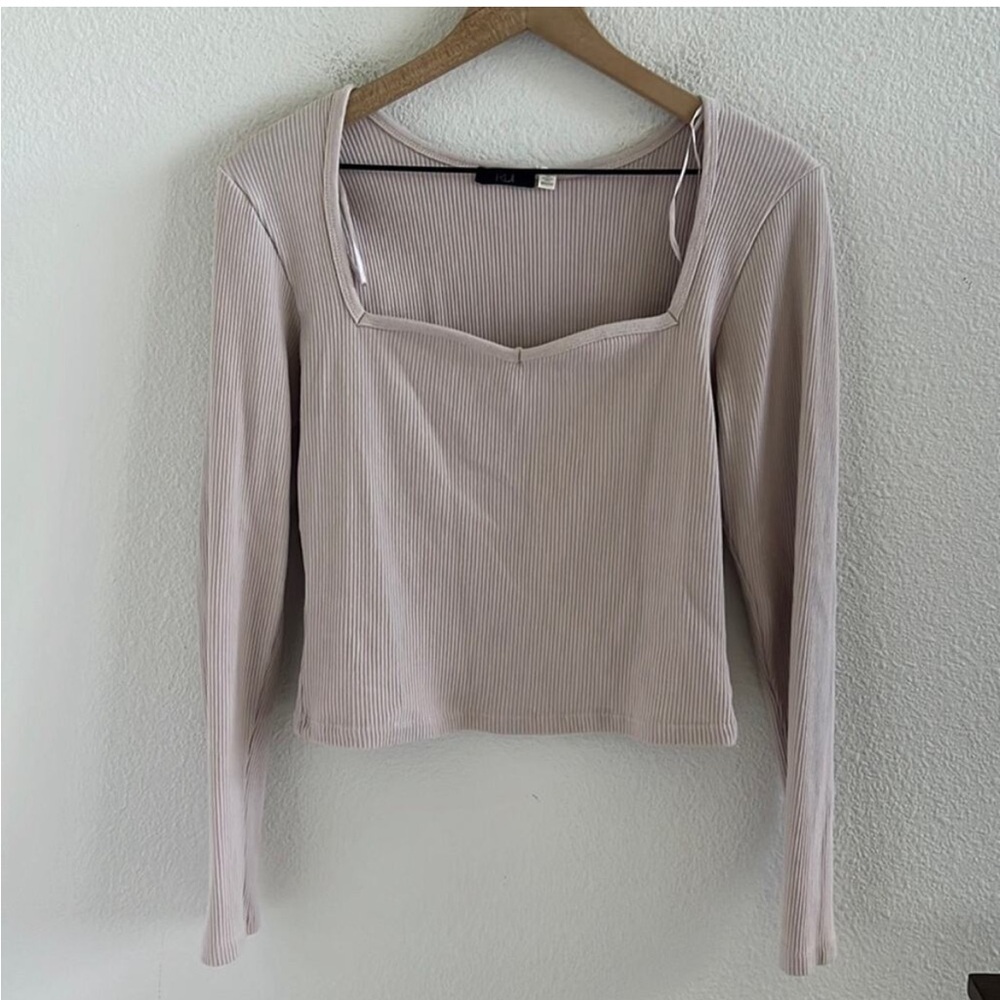 RDI Sweetheart Varigated Ribbed Long Sleeve Top Light Pink Neutral Medium